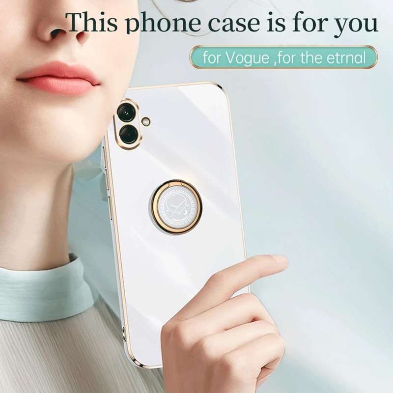 For Samsung Galaxy A04 4G XINLI Straight Edge 6D Electroplate TPU Phone Case with Ring Holder(White)