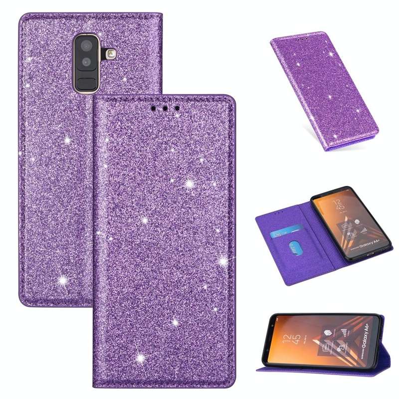 For Samsung Galaxy A6+ / J8 (2018) Ultrathin Glitter Magnetic Horizontal Flip Leather Case with H...