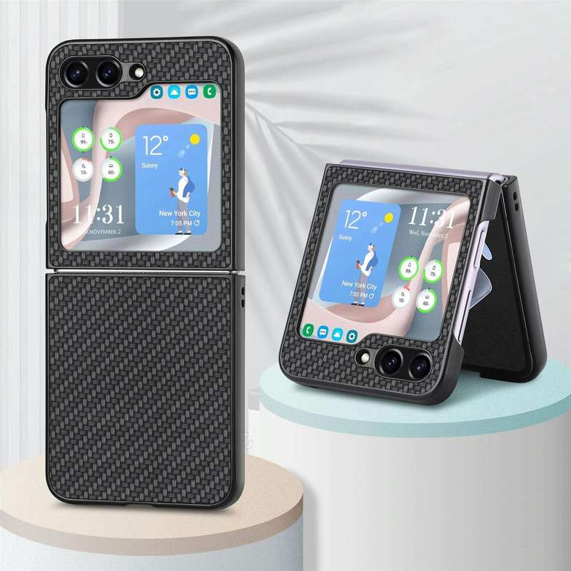 For Samsung Galaxy Z Flip5 Carbon Fiber Fold Back Phone Case(Black)
