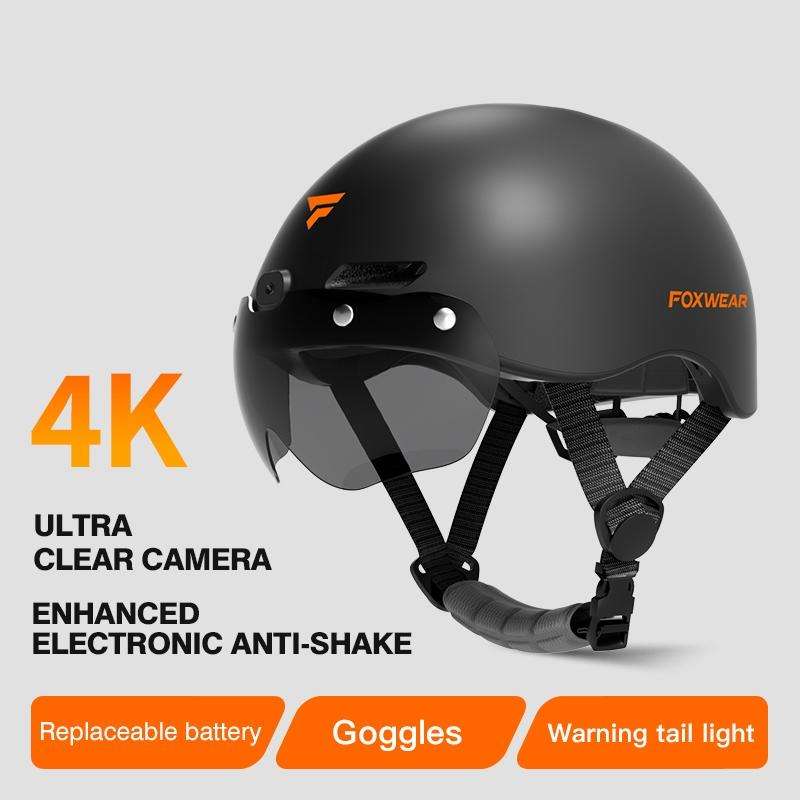 Foxwear V6 Pro 4K HD Anti-Shake Video Recorder Cycling Smart Helmet, Size: 54-61cm(Black)