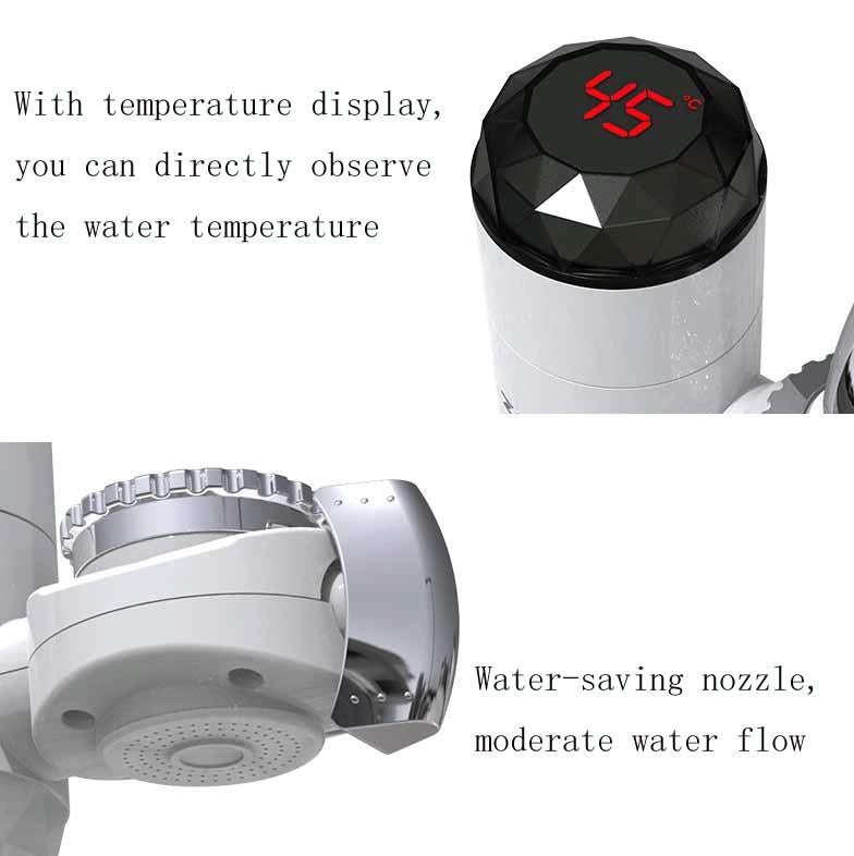 Zoosen Electric Hot Water Faucet Connection Type Instant Hot Water Faucet EU Plug, Style:White