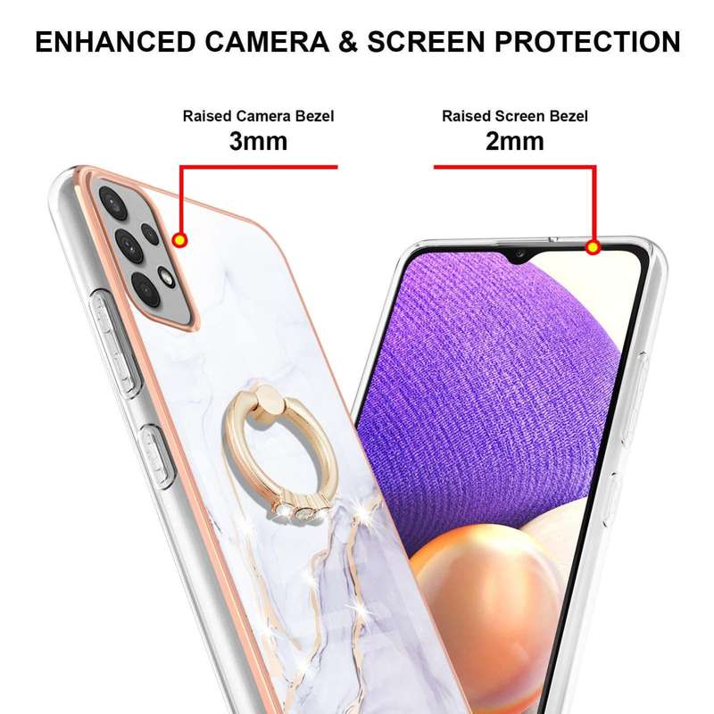 For Samsung Galaxy A33 5G Electroplating Marble IMD TPU Phone Case with Ring Holder(White 006)
