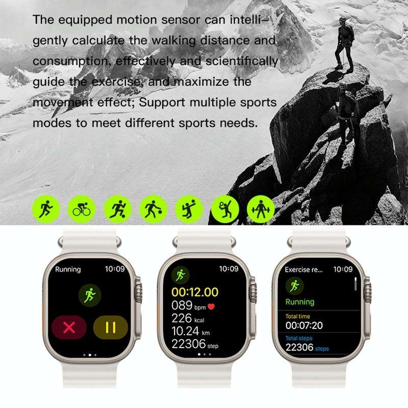 T800 Ultra 1.99 inch Ocean Silicone Band Smart Watch Support Heart Rate / ECG (Orange)