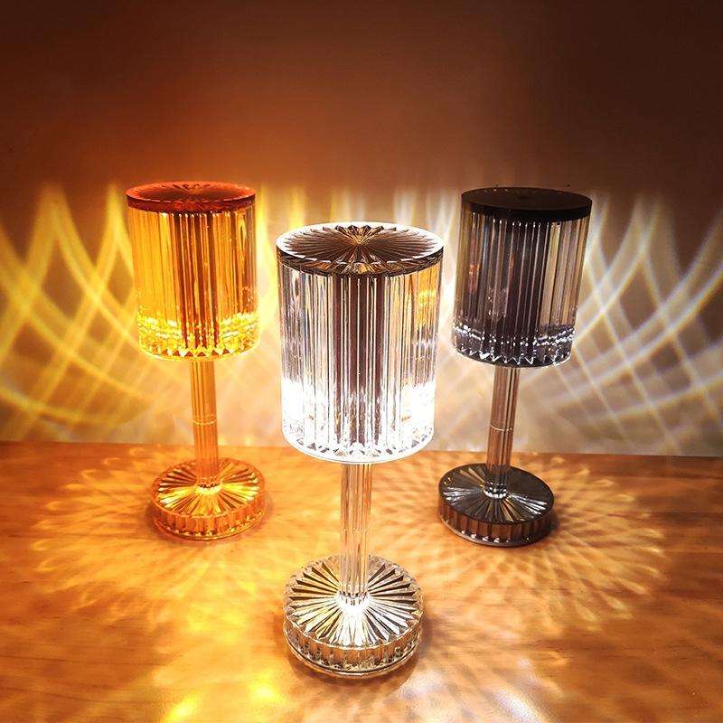 USB Charging Touch Diamond Crystal Table Lamp, Specification: USB Charging(Tri-tone Light)(Transp...