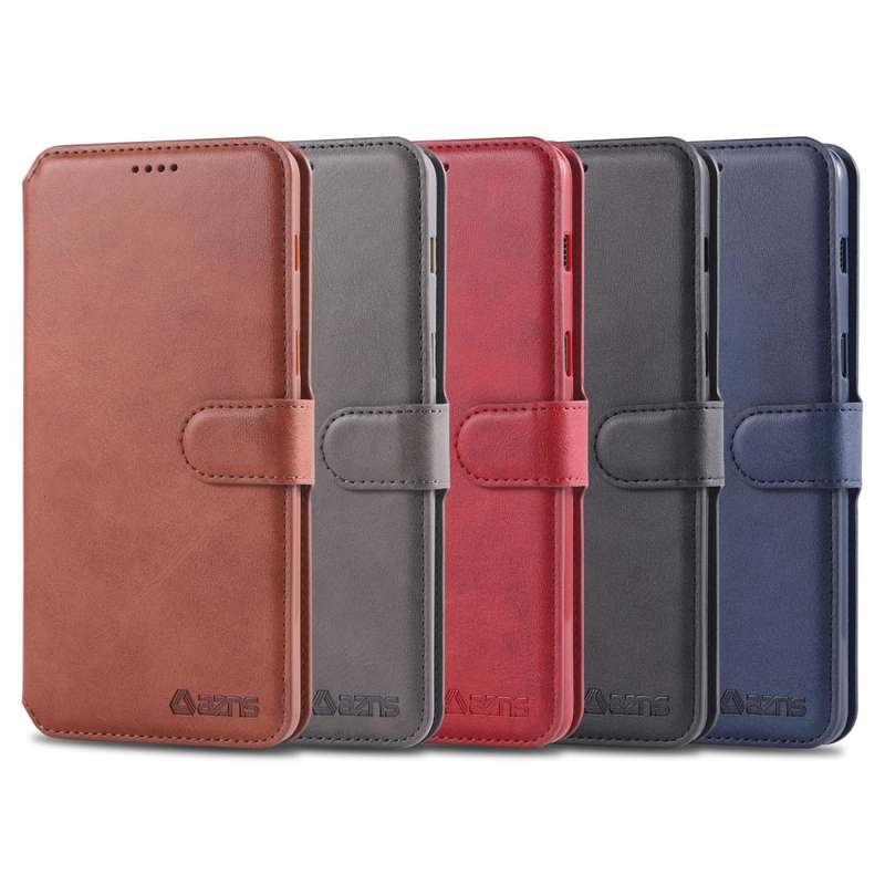 For Galaxy A8 2018 AZNS Calf Texture Magnetic Horizontal Flip PU Leather Case with Holder & Card ...