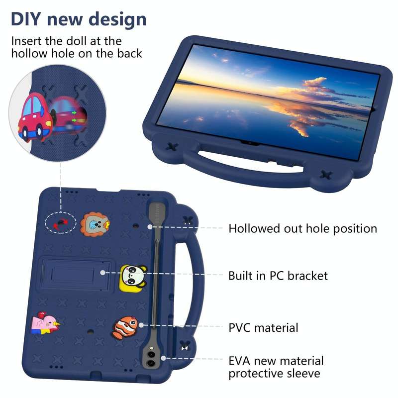 For Samsung Galaxy Tab S9 FE+ 12.4 X610N Handle Kickstand Children EVA Shockproof Tablet Case(Nav...