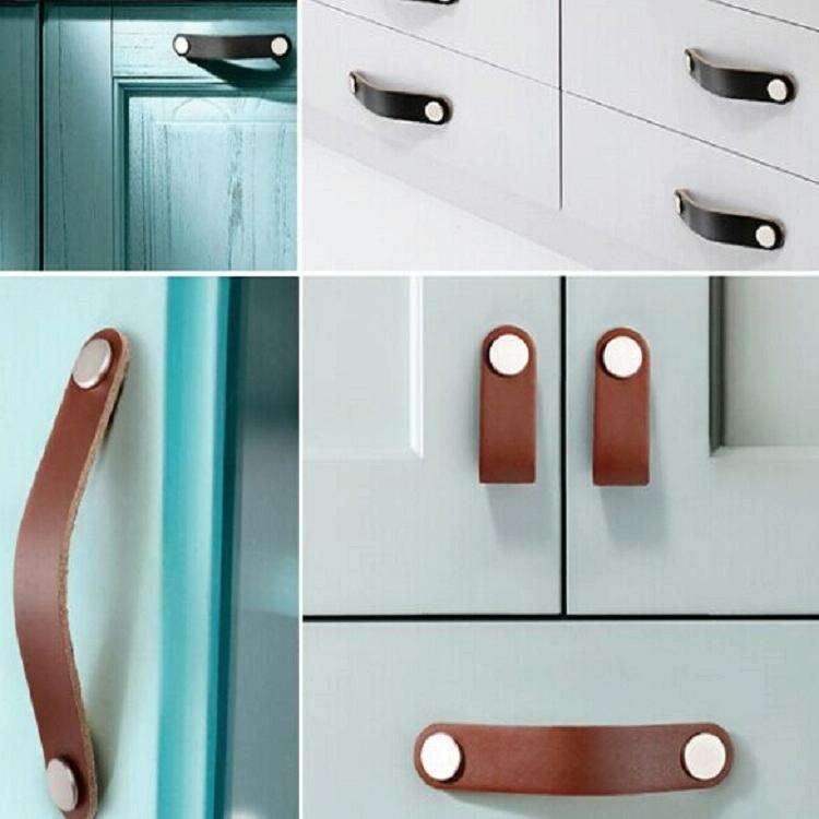 Kitchen Cabinet Wardrobe Leather Door Handle Drawer Pull, Specification:Light Coffee Single Hole