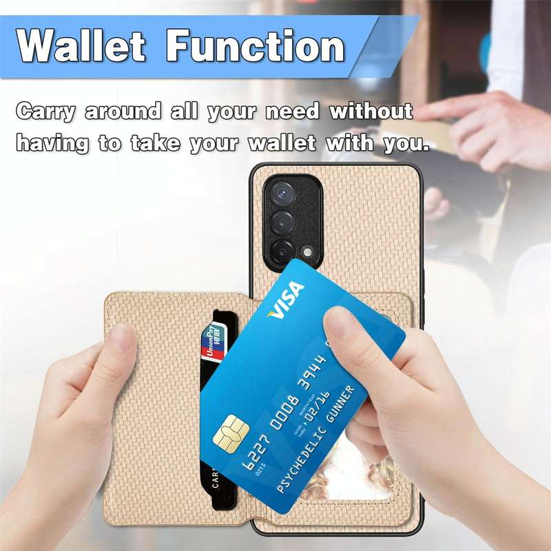 For OPPO A74 5G Carbon Fiber Magnetic Card Bag Phone Case(Green)
