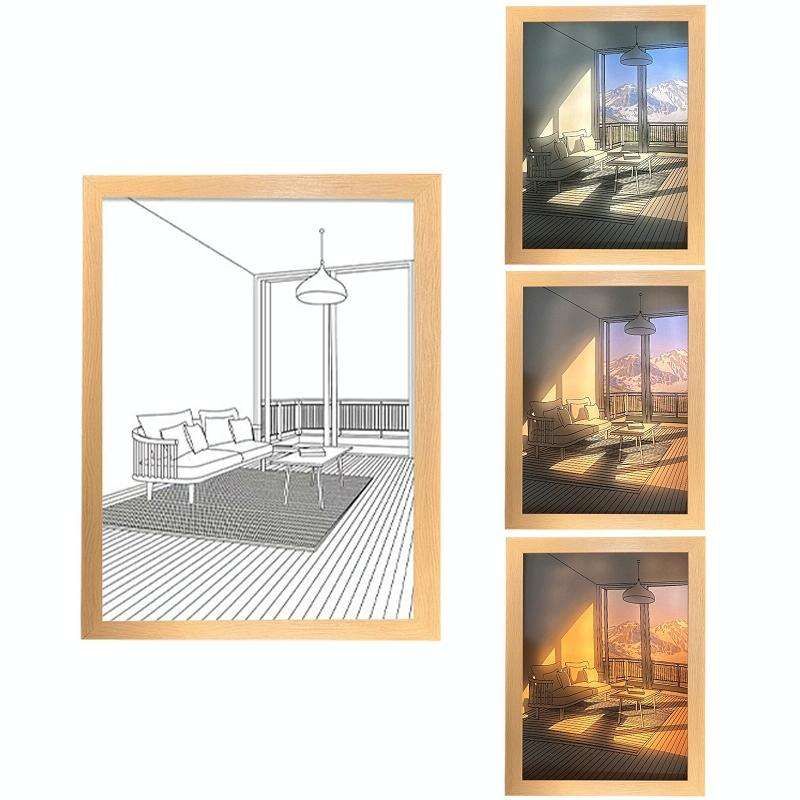Three-Color Lighting Bedroom Bedside LED Luminous Decorative Painting, Size: Small(Mountain & River)