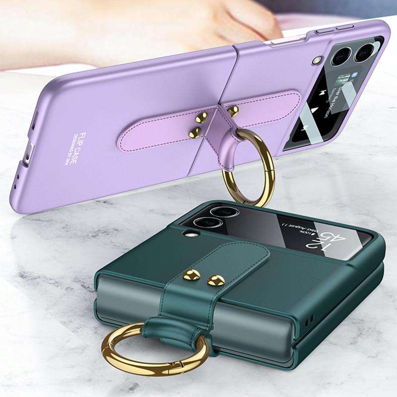 For Samsung Galaxy Z Flip3 5G GKK Ultra-thin PC Full Coverage Phone Flip Case with Ring Holder(Bl...