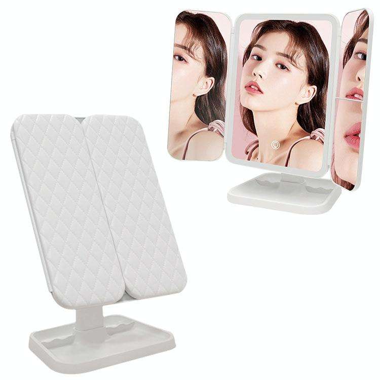 Simple & Stylish LED Three-Fold Square Makeup Mirror, Specification:Charging Model Monochrome Lam...