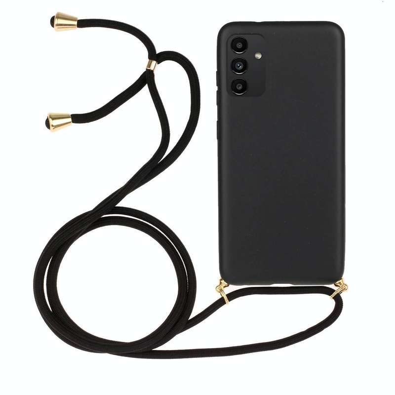 For Samsung Galaxy A13 Wheat Straw Material + TPU Protective Case with Lanyard(Black)