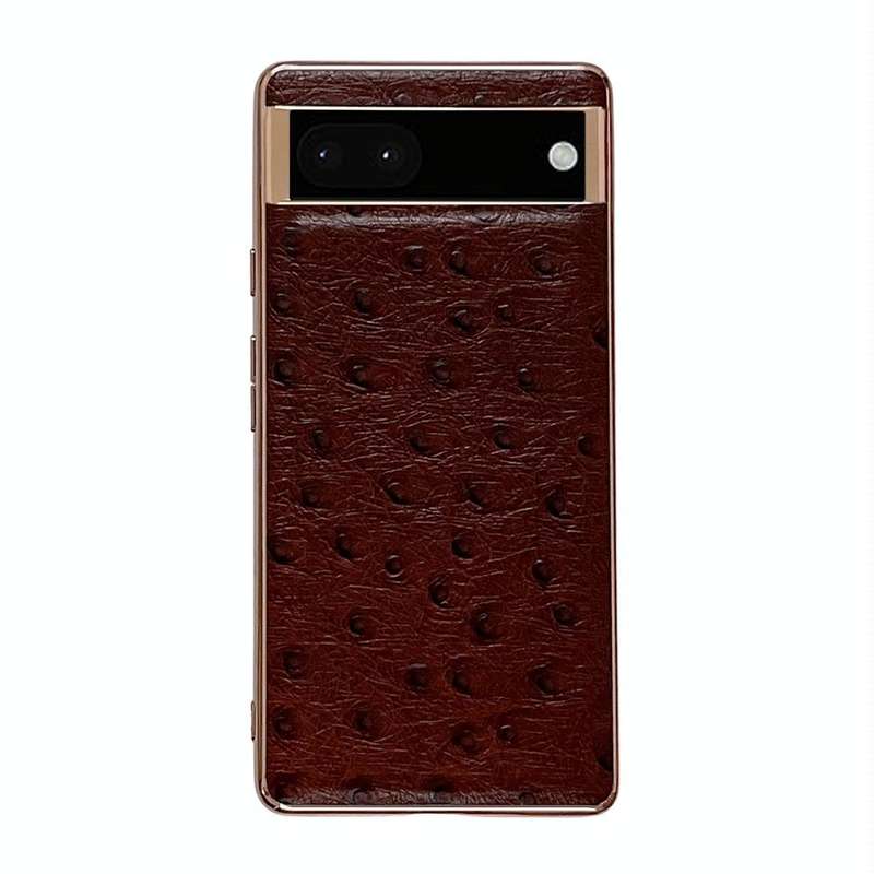 For Google Pixel 7 Pro Genuine Leather Ostrich Texture Nano Electroplating Phone Case(Coffee)