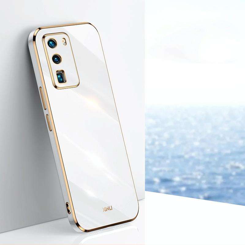 For Huawei P40 XINLI Straight 6D Plating Gold Edge TPU Shockproof Case(White)