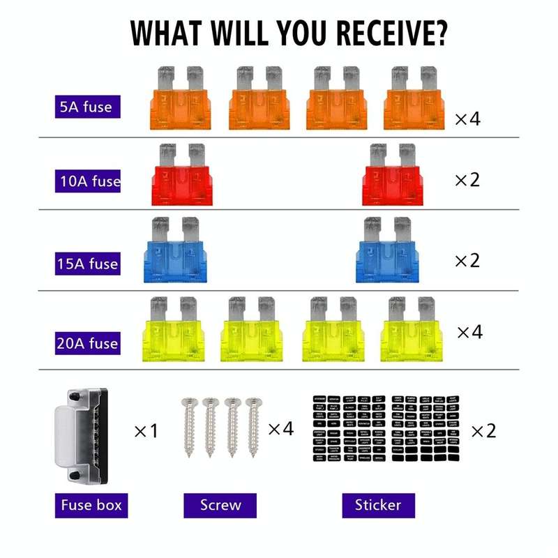 ZH-978A1 FB1901 1 In 6 Out 6 Ways Independent Positive Negative Fuse Box with 12 Fuses for Auto C...