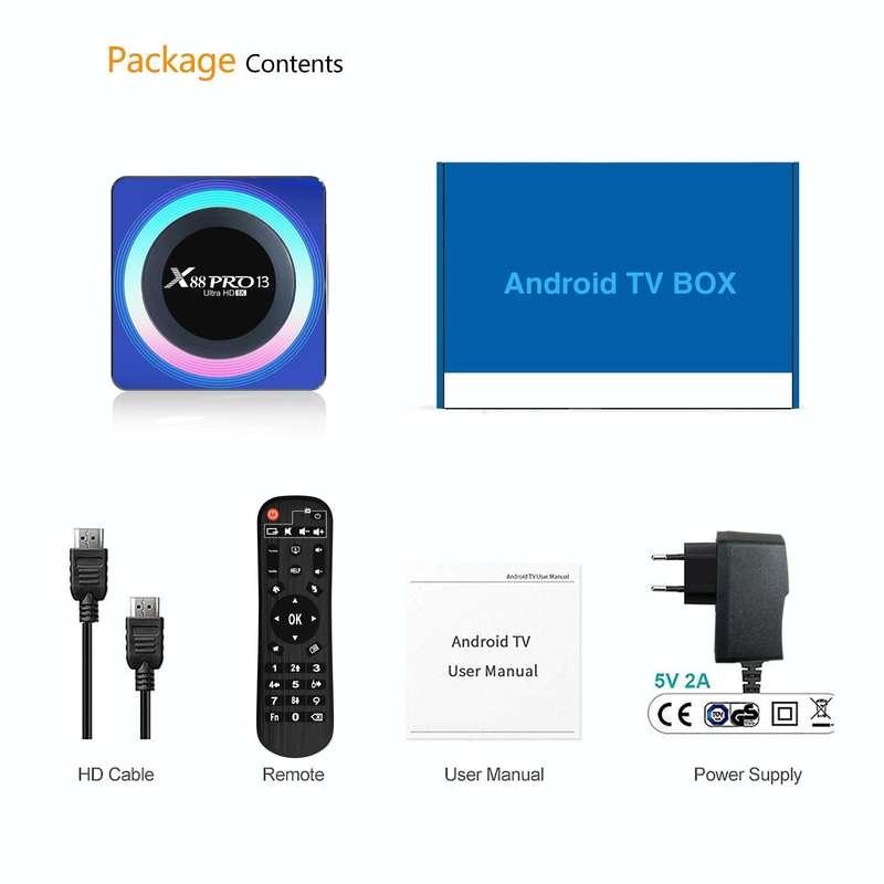 Acrylic X88 Pro 13 8K Ultra HD Android 13.0 Smart TV Box with Remote Control, RK3528 Quad-Core, 2...