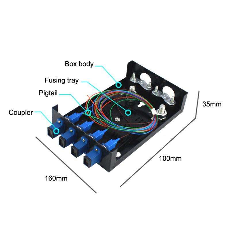 4 Ports Desktop Optical Fiber Terminal Box Founded Wall With SC Tailed Fiber Flange
