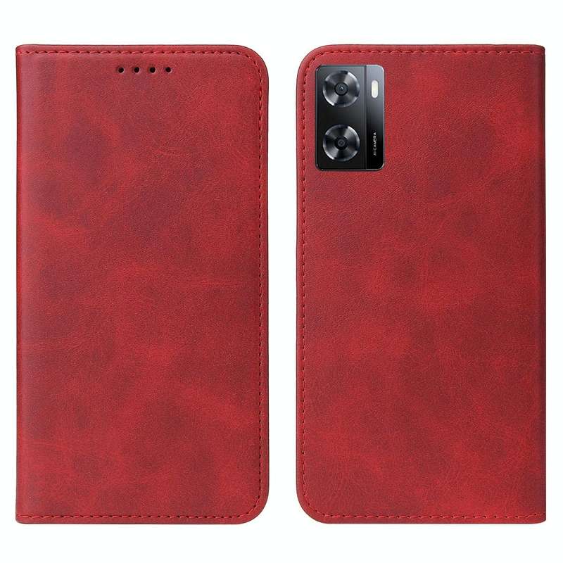 For OPPO A57 4G Magnetic Closure Leather Phone Case(Red)
