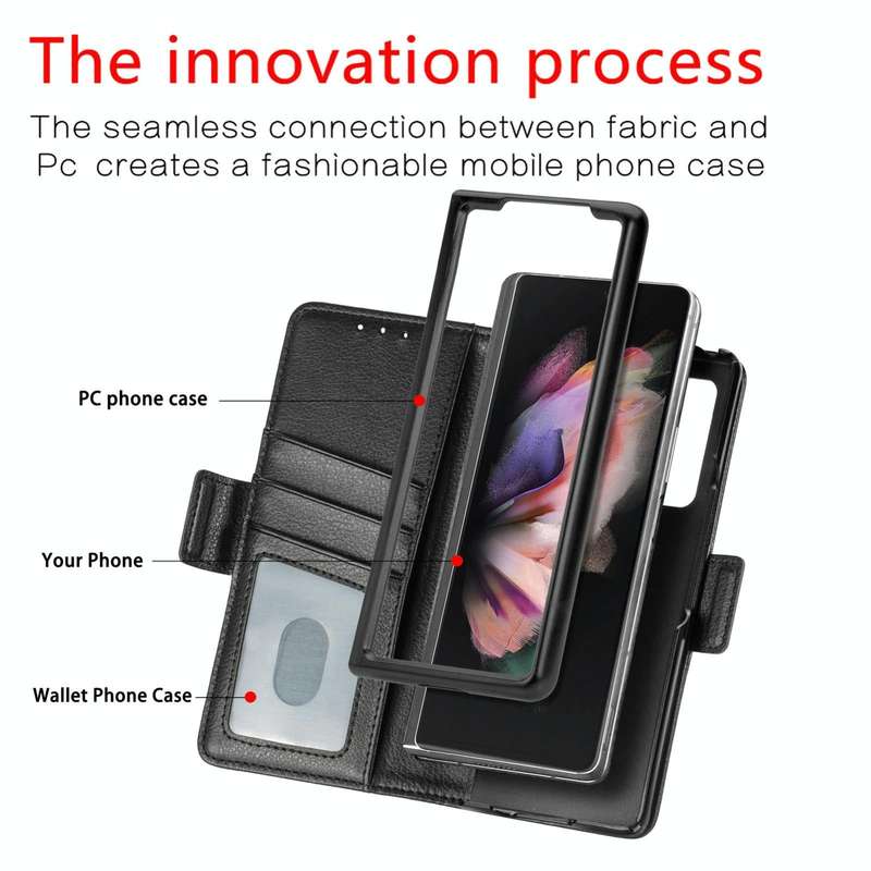 For Samsung Galaxy Z Fold4 5G Litchi Pattern Folding Phone Case with Pen & Card Slots (Black)