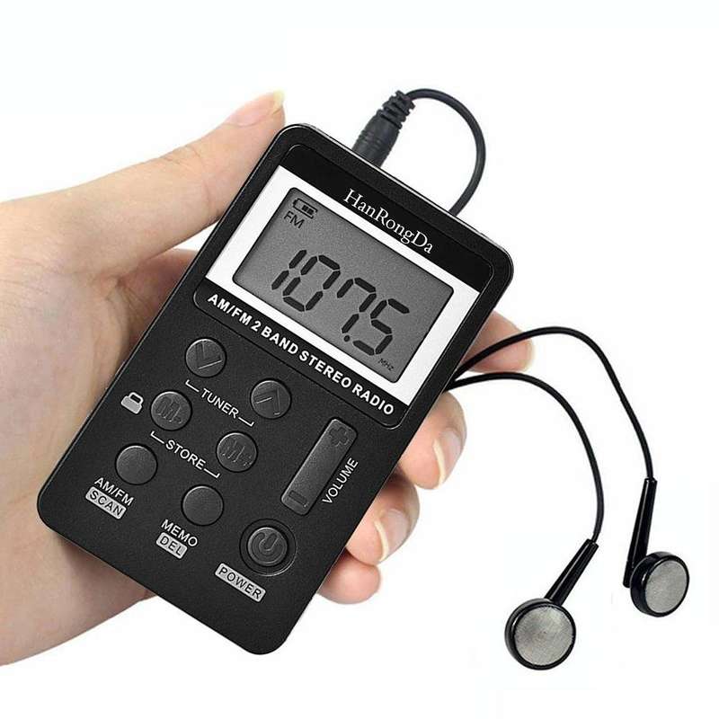 HRD-103 FM + AM Two Band Portable Radio with Lanyard & Headset(Black)