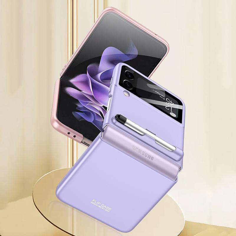 For Samsung Galaxy Z Flip3 5G GKK Integrated Ultra-thin Full Coverage Phone Flip Case with Pen(Pink)