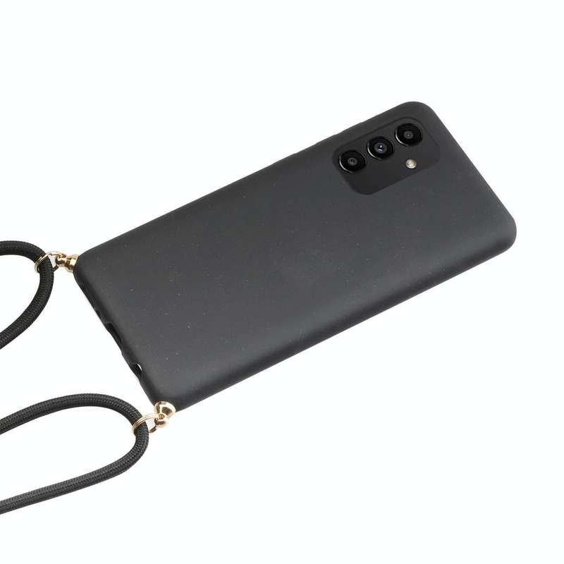 For Samsung Galaxy A13 Wheat Straw Material + TPU Protective Case with Lanyard(Black)