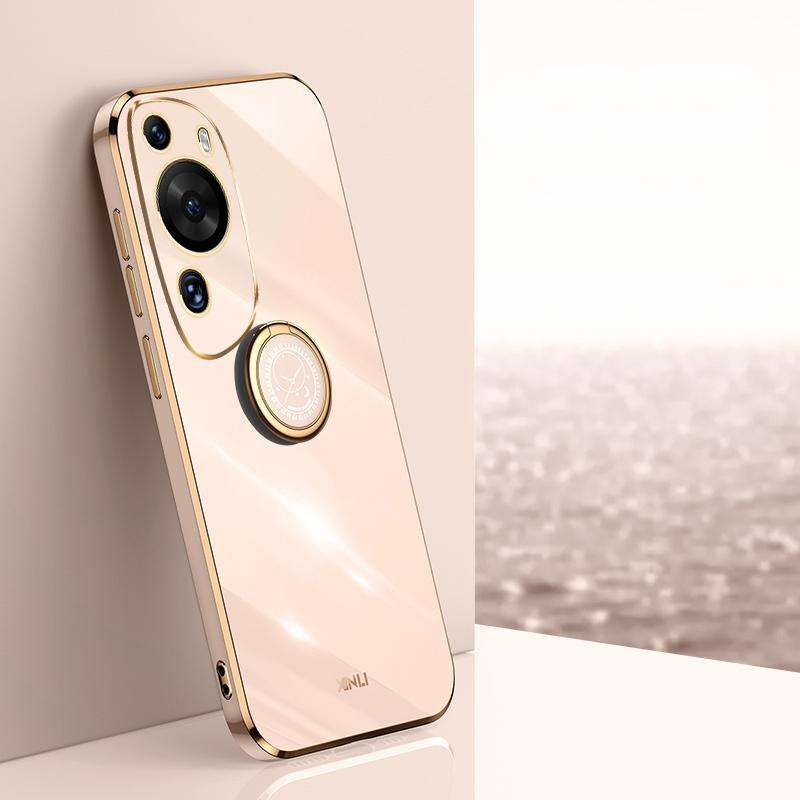 For Huawei P60 Art XINLI Straight Edge 6D Electroplate TPU Phone Case with Ring Holder(Pink)