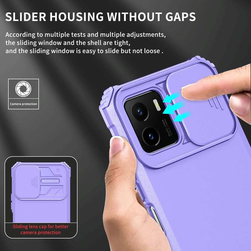 For vivo Y15s / Y15a Stereoscopic Holder Sliding Camshield Phone Case(Purple)