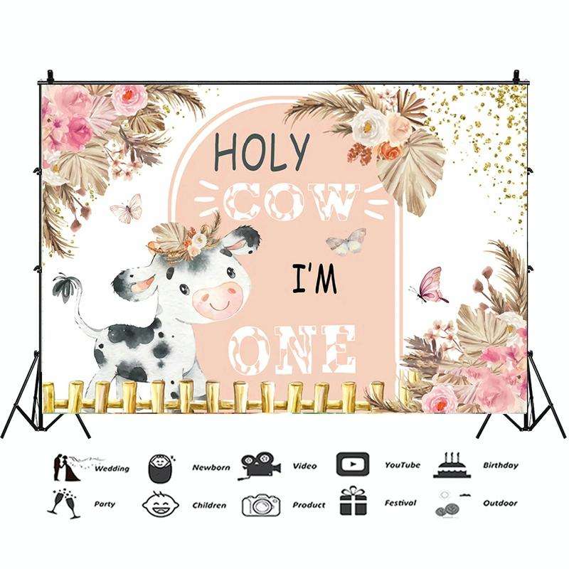 150x100cm Dairy Cow 1st Birthday Party Decoration Banner Hanging Flag Background Cloth