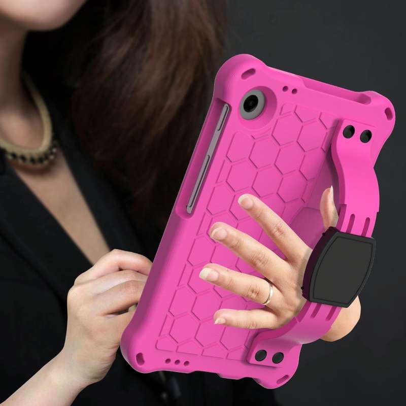 For Samsung Galaxy Tab A9 8.7 X110/X115 Honeycomb EVA Hybrid PC Tablet Case with Strap(Rose Red+B...