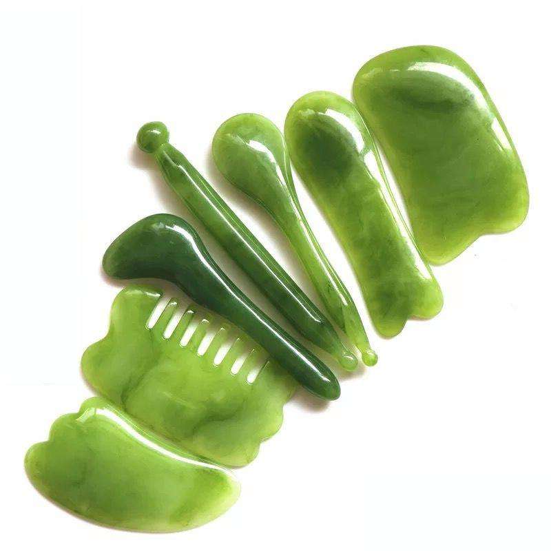 7PCS/Set Facial Tendon Stick Facial Scraping Board Meridian Acupuncture Pen, Shape: Green