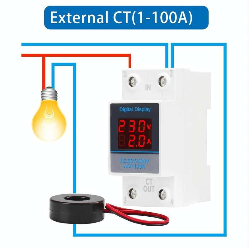 SINOTIMER SDM002 Household DIN Rail Single-Phase AC Dual Display Voltage And Current Meter(100A E...
