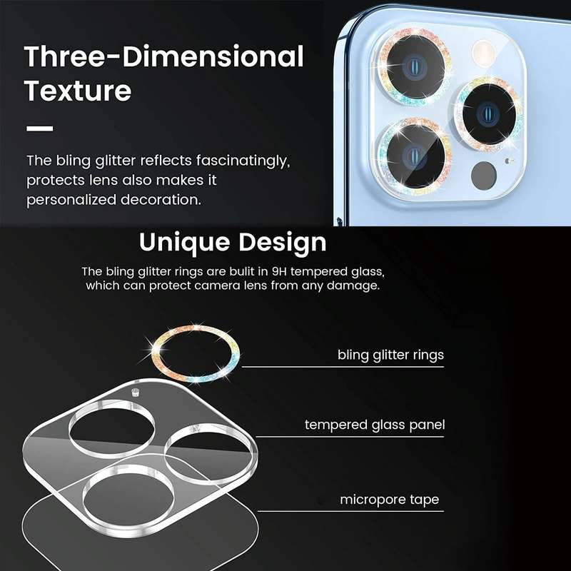 For iPhone 14 Glitter Ring Tempered Glass Camera Lens Film(Pink)