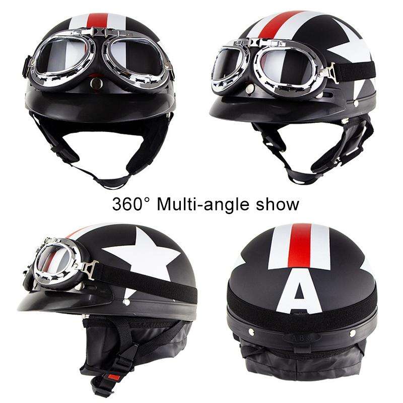 Soman Electromobile Motorcycle Half Face Helmet Retro Harley Helmet with Goggles(Matte Black Fren...