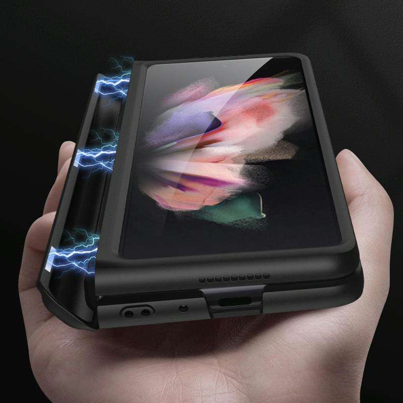 For Samsung Galaxy Z Fold3 5G GKK Magnetic Full Coverage Phone Flip Case with Pen Slot(Dark Green)