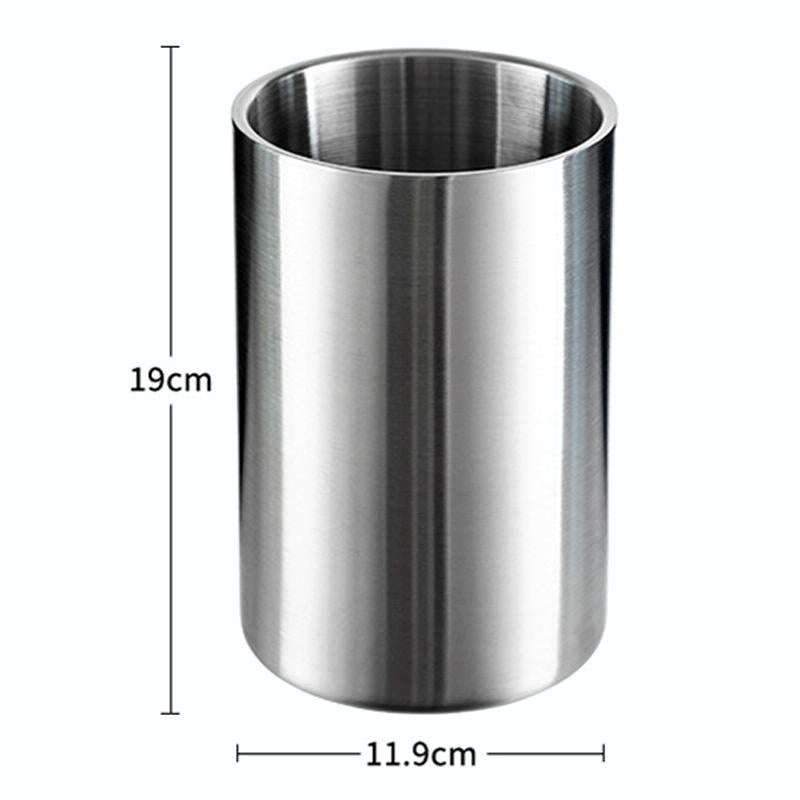 Large Capacity Thickened Stainless Steel Round Ice Bucket Bar Double-Layer Champagne Beer Barrel(...