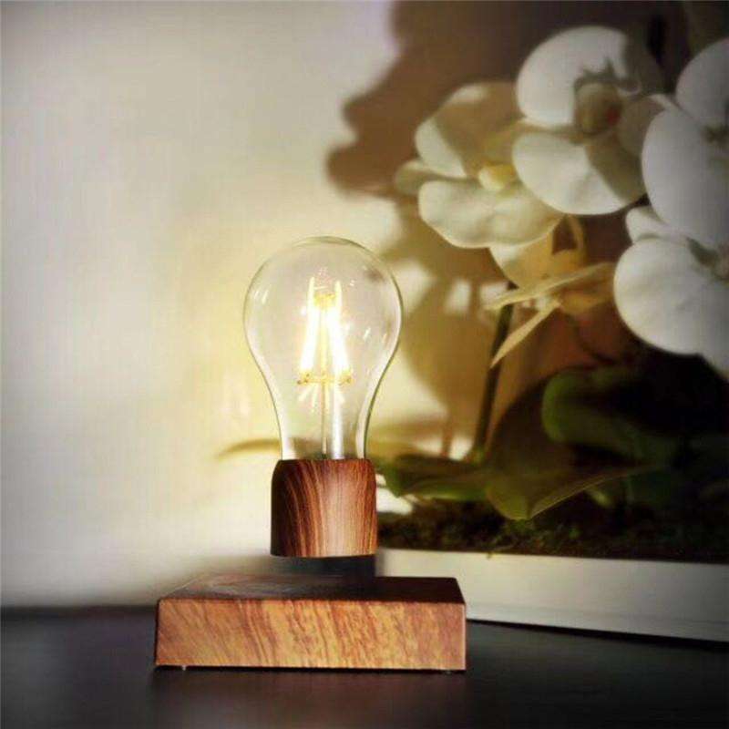 Retro Magnetic Floating Bulb Wood Color Substrate LED Home Decoration Lamp