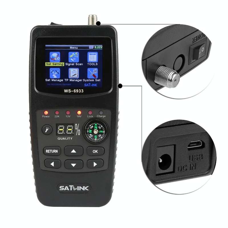 SATLINK WS6933 Portable Digital Satellite Finder Meter, 2.1 inch LCD Colour Screen, DVB-S2/S Sign...