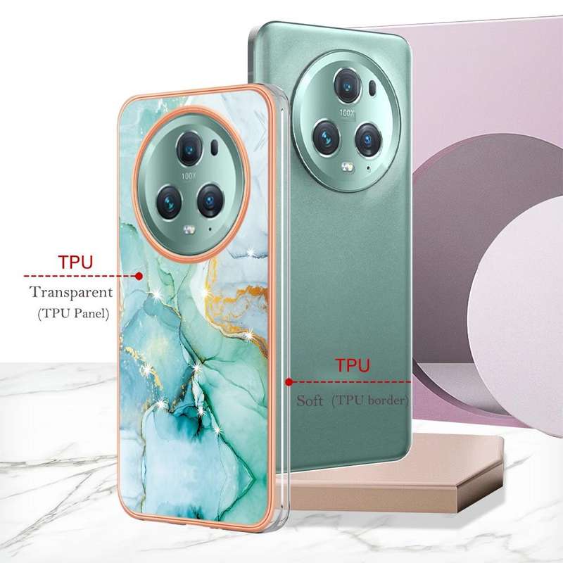 For Honor X9a/Magic5 Lite Electroplating Marble Dual-side IMD Phone Case(Green 003)