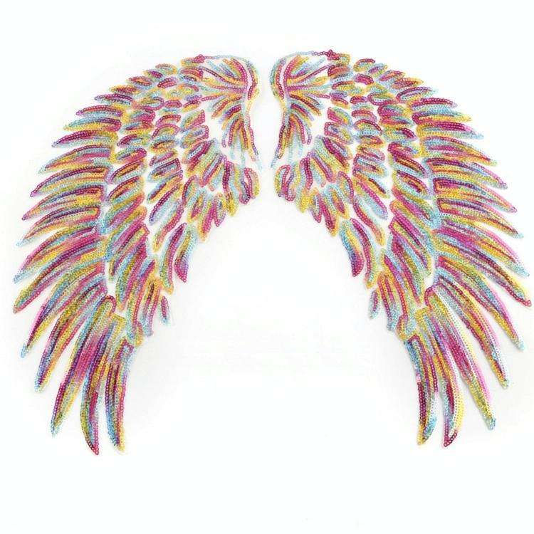 Magic Color A Pair Sequin Feather Wing Shape Clothing Patch Sticker DIY Clothing Accessories, Siz...