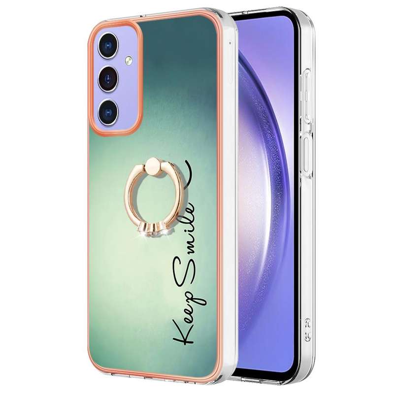 For Samsung Galaxy A15 5G Electroplating Dual-side IMD Phone Case with Ring Holder(Smile)
