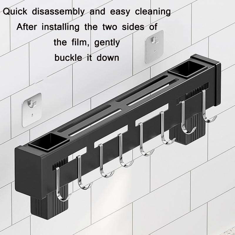 Kitchen Wall-mounted Rack Free Punching Chopsticks Holder, Color:Black 40cm