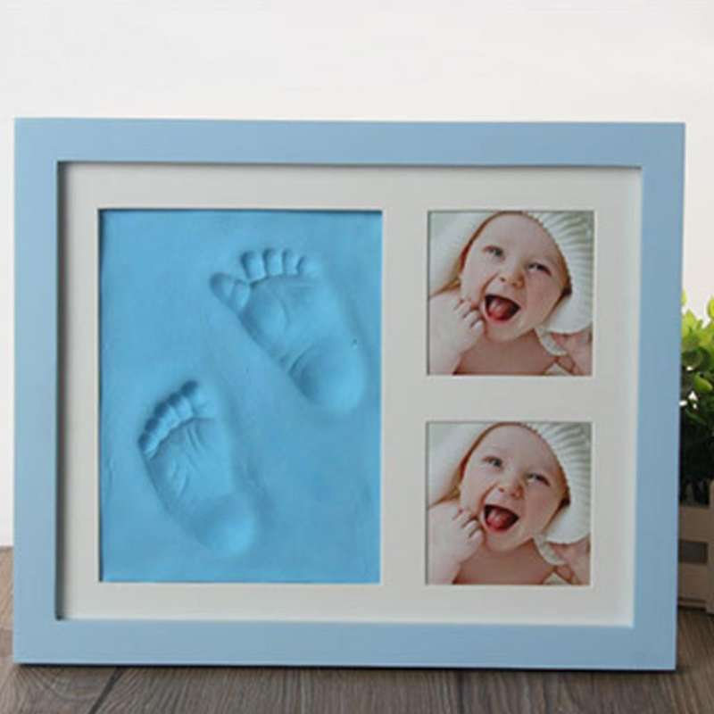 Baby Hand Foot Print Mold Maker Solid Wooden Photo Frame With Cover Fingerprint Mud Set(White)