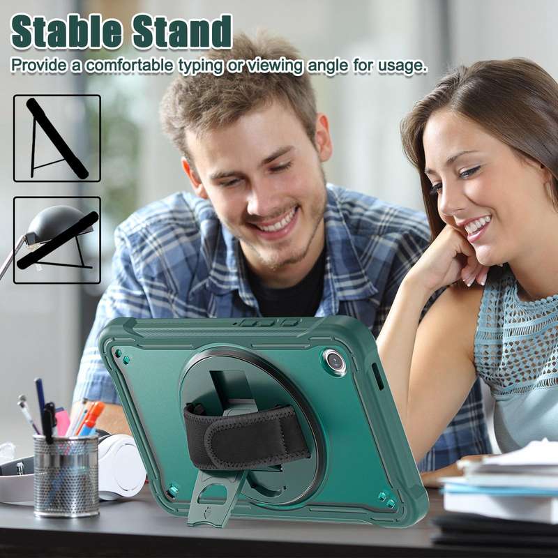 For Samsung Galaxy Tab A9 X110/X115 Heavy Duty Hybrid Tablet Case with Handle & Strap(Dark Green)
