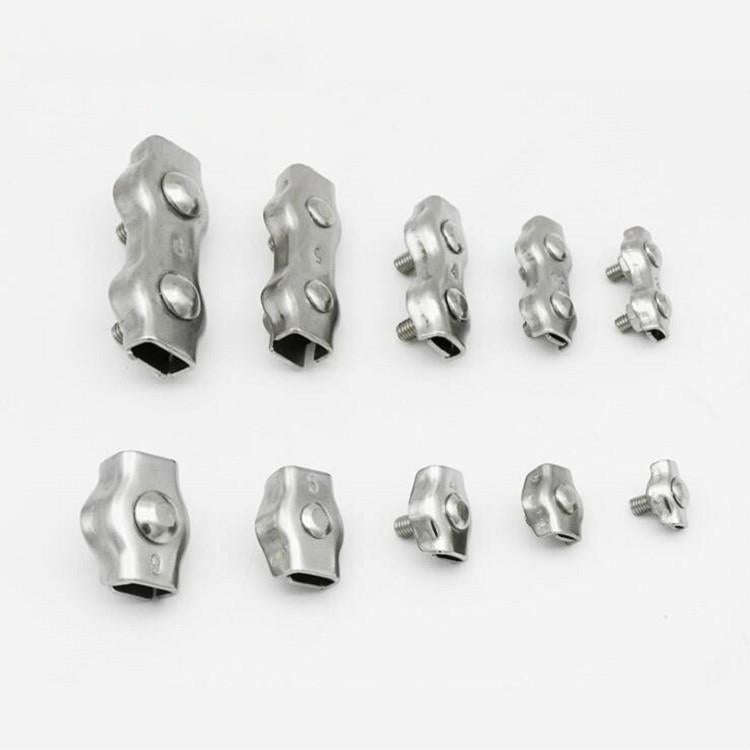 5 PCS 304 Stainless Steel Plate Single Clip Double Clamp Wire Rope Clamp, Specification:M2, Style...