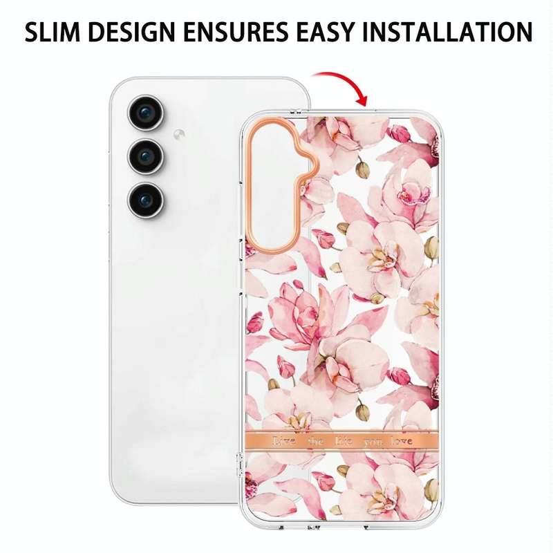 For Samsung Galaxy S23 FE 5G Flowers and Plants Series IMD TPU Phone Case(Pink Gardenia)