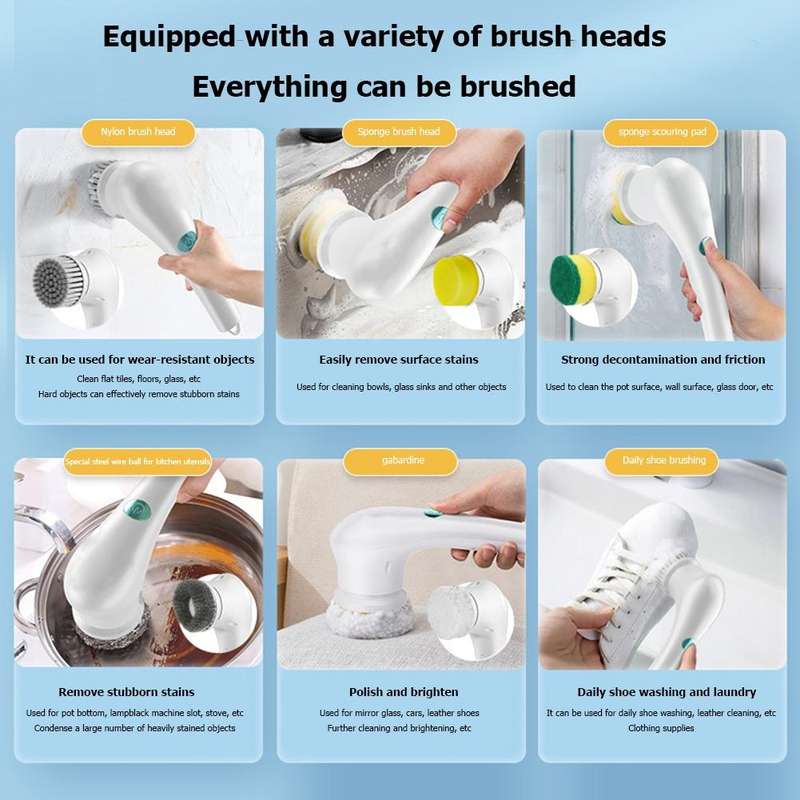 5-in-1 Replace Brush Head Electric Handheld Scrubber Heads Home Washing Tools