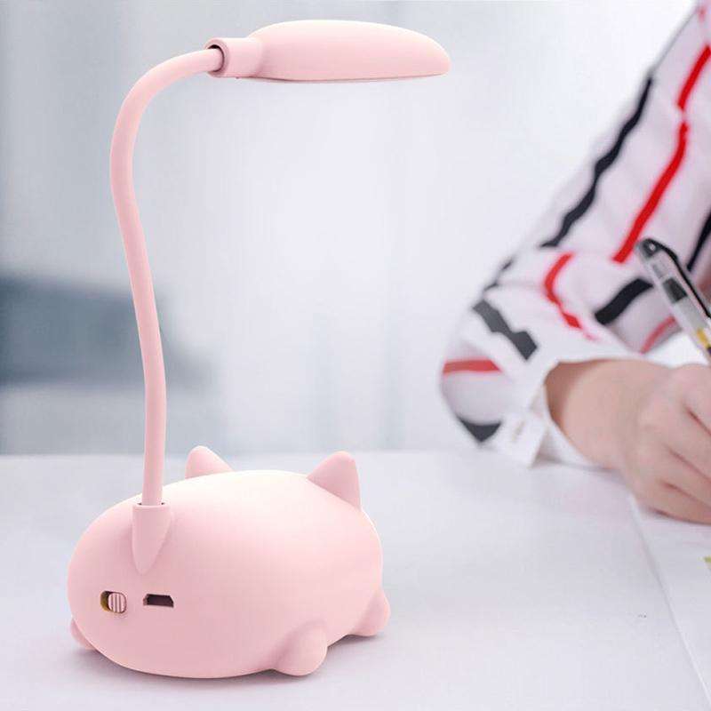 Cartoon Cat Design LED Eye Protection Reading Lamp USB Rechargeable Desk Lamp(Green)