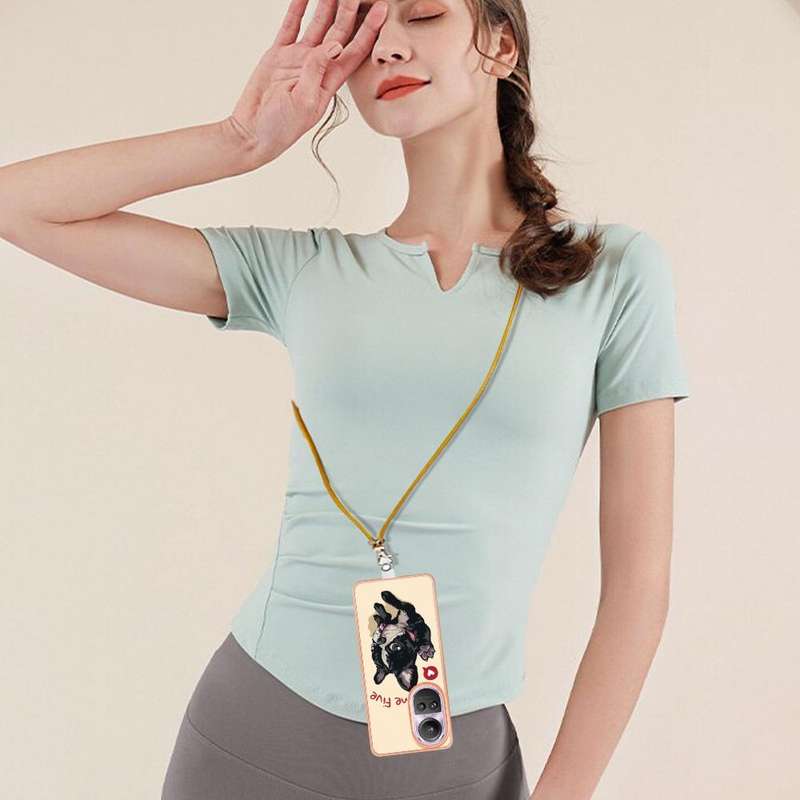 For OPPO Reno10 Pro 5G Global Electroplating Dual-side IMD Phone Case with Lanyard(Lucky Dog)