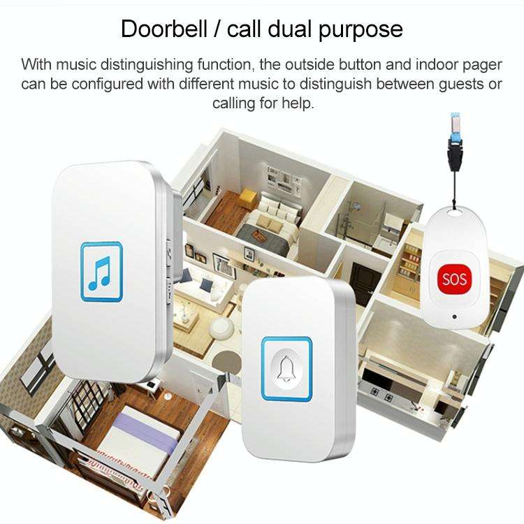 CACAZI C86 Wireless SOS Pager Doorbell Old man Child Emergency Alarm Remote Call Bell, UK Plug(Wh...